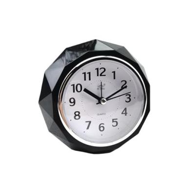 Imagem de hezhuhe2258 Despertador digital criativo em forma de diamante, pequeno despertador, silencioso, cabeceira, número redondo, sino, duplo, decoração de mesa, relógio para pessoas com sono pesado (preto)