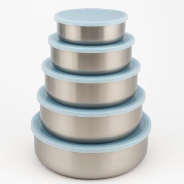 Imagem de Conjunto de Potes em Aço Inox com Tampa 5 Peças Empilháveis Premium