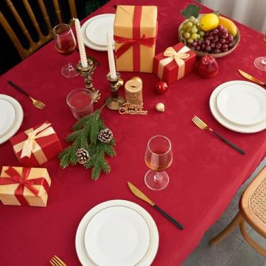 Imagem de EFFICINATURE Toalha de mesa oval de Natal jacquard vermelha impermeável lavável capa de mesa de tecido para cozinha, jantar, buffet, aniversário, festa de férias (152 x 213 cm)