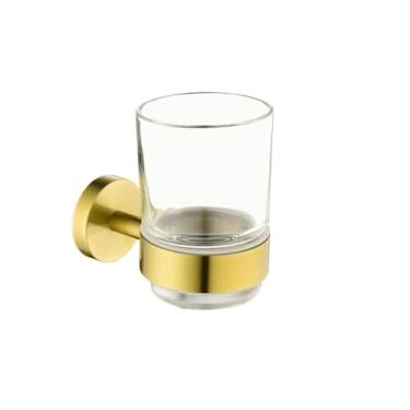 Imagem de Acessórios de banheiro dourado escovado, toalheiro, escova de vaso sanitário, suporte de papel, barra de toalha, saboneteira, prateleira de parede, saboneteira (prateleira de copo para escova de