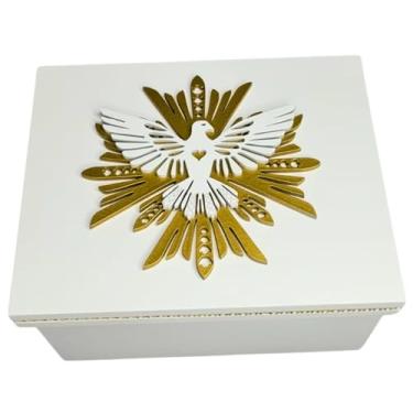 Imagem de Caixa Especial Branca/Dourada Fé Cristã Batizado Crisma Pomba Espirito Santo (20X16X10)