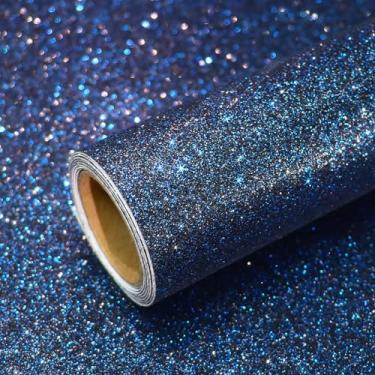 Imagem de VEELIKE Papel de parede com glitter preto azul marinho para armários de parede e gavetas prateleiras 40 x 38 cm, papel de parede autoadesivo azul escuro brilhante para quarto e sala de estar