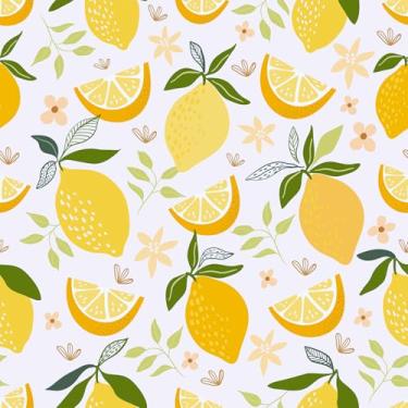 Imagem de FANCYEASY Papel de parede de limão de 30,5 x 1,198 cm, papel de parede floral de frutas cítricas para cozinha, quarto, papel de parede autoadesivo, papel de parede de limão amarelo removível para