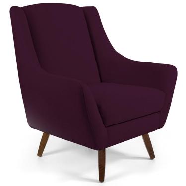 Imagem de Poltrona Decorativa Fixa Pés de Madeira Juliet D02 Veludo Roxo Grape C-292 - Lyam Decor