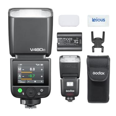 Imagem de Godox V480F V480 TTL Flash Speedlite para Fuji, GN50 2.4G 1/8000S HSS Flash Speedlite Touchscreen, 650 flashes de potência total, tempo de reciclagem de 1,7s, lâmpada modelo LED