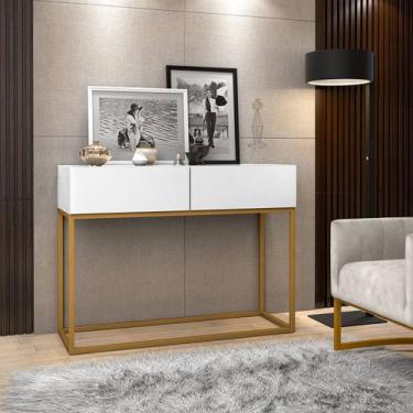 Imagem de Aparador Buffet Estilo industrial 2 Gavetas Branco com Dourado - LCN M