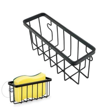 Imagem de Suporte de pia para esponjas, sabão, suporte adesivo com ventosa (preto)