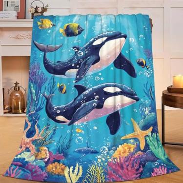 Imagem de Cobertor de baleia oceano, baleia, presentes para crianças, meninas, meninos, adultos, mulheres, homem, macio, aconchegante, quente, pelúcia, fofo, felpudo, felpudo, cobertor de lã, decoração 101 x