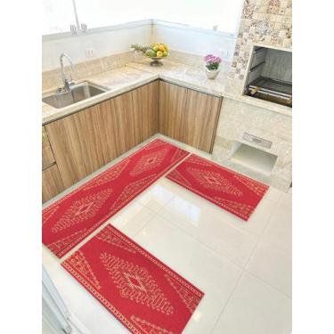 Imagem de Kit 3 Peças PS Jogo Tapete Cozinha Largo 0,66 Antiderrapante - Lancer,