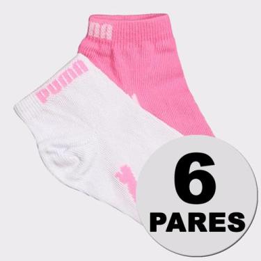 Imagem de Kit Meias Puma Sapatilha 6 Pares Infantil Branca e Rosa, 17-20