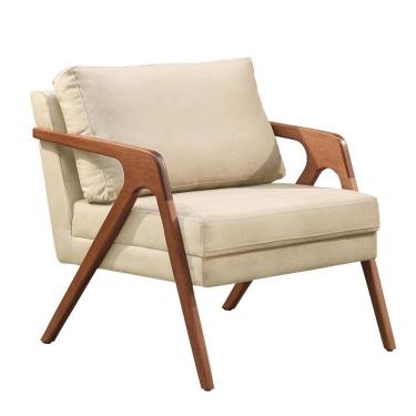 Imagem de Poltrona Mona Luxo Madeira Maciça Castellar Móbile Veludo Bege Claro Veludo Bege Claro