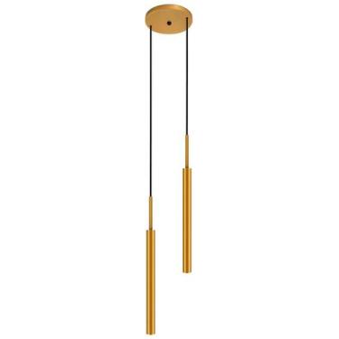 Imagem de Luminária Pendente De Teto Tubo Duplo Sala Balcão Dourado - Singleligh