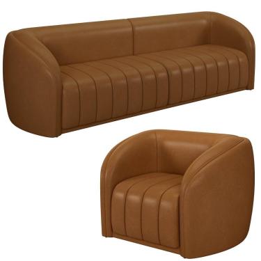 Imagem de Sofá Decorativo 4 Lugares 332cm E Poltrona Meris M22 Sintético Caramelo - Mpozenato