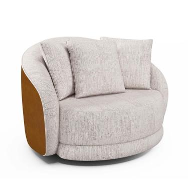 Imagem de Poltrona Decorativa Giratória Para Sala 122cm Kaly M22 Sintético Caramelo/linho Bege - Mpozenato