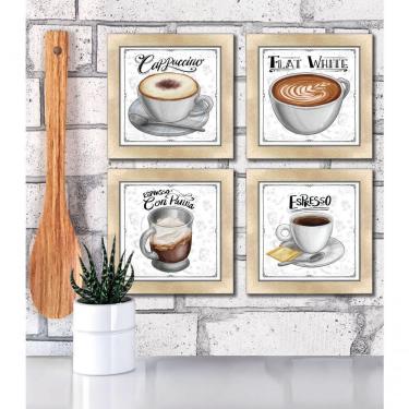 Imagem de Quadro Decorativo Café Expresso Padaria Cozinha 12X12Cm 2 Titulo Moldura Carvalho