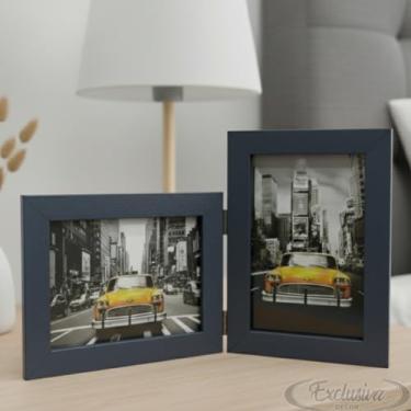 Imagem de Porta Retrato Duplo 10x15 Moldura Preto Com Vidro