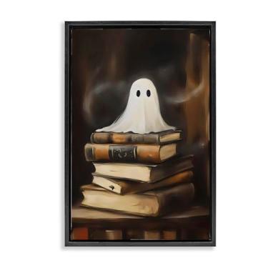 Imagem de Stupell Industries Ghost on Book Stack Brown Framed Floater Canvas Wall Art, design by Arlington Prints, 25 x 17