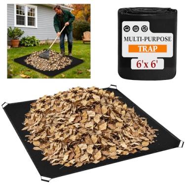 Imagem de Lona de lixo de jardim, lona de folhas de jardim resistente, capa de jardim reutilizável com 4 cordões, saco de lixo impermeável para jardim com alças para coletar folhas (preto, 1,8 x 1,8 m)