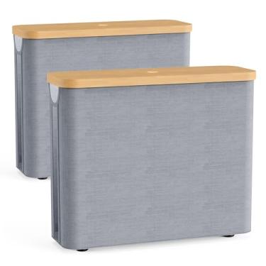 Imagem de JOLLYIN Cesta de armazenamento de papel higiênico com tampa de bambu, suporte de papel higiênico com armazenamento para até 9 a 12 rolos, organizadores de armazenamento de banheiro com fundo