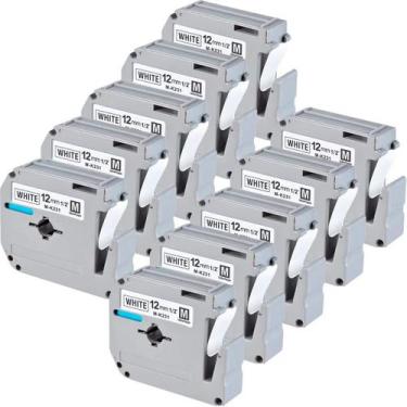 Imagem de Kit 10 Fitas Rotuladoras Plásticas Compatíveis 12mm Branca MK231 - Mas