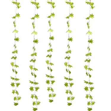 Imagem de Bairdish 5 peças de guirlanda de folha de bordo artificial para decoração de casa, trepadeiras falsas, flores verdes, plantas falsas, folhas de jardim, decoração estética para sala de estar