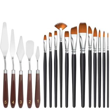 Imagem de Kit de Pincéis para Pintura - 12 Pincéis + 5 Espátulas para Aquarela e Tinta Acrílica | Pinceis para Tinta Acrílica, Kit Pincel Aquarela, Espátula para Pintura | Ferramentas Profissionais para Artista