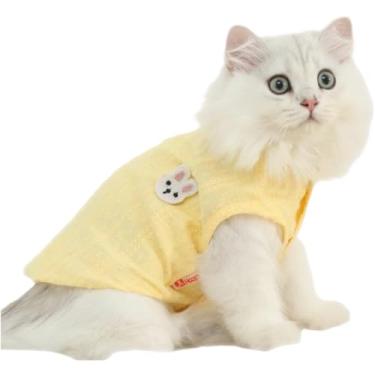Imagem de Roupa fofa para gatos respirável e adorável camiseta sem mangas, alívio para todas as estações, roupas para gatos apenas para gatos, roupas femininas para gatinhos (Médio, amarelo)