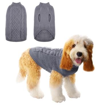 Imagem de TONY HOBY Suéter de cachorro pequeno de malha quente para cachorro, casaco de inverno para cachorrinhos, pulôver de clima frio, suéter clássico de tricô para cachorro, roupas grossas e quentes para