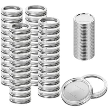 Imagem de 96 peças/48 conjuntos de tampas e anéis de conserva boca larga, tampas de pote de vidro com faixas para bola, frascos Kerr, material de grau alimentício tipo dividido, 100% ajustado e hermético para