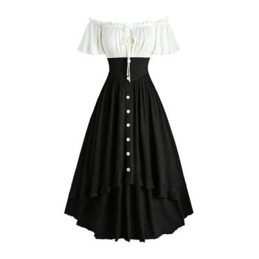 Imagem de ROSE GAL Fantasia feminina renascentista medieval plus size Ren Faire vestido espartilho vitoriano ombro de fora mangas curtas babados gravata nervurada botões coloridos vestido de fantasia camponesa