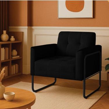 Imagem de Poltrona Sala Industrial Alta Tubo Preto Elisa Suede D03 - D`rossi Cor Preto