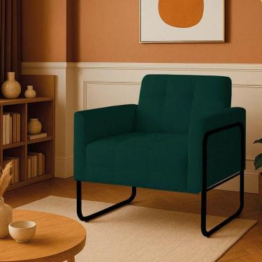 Imagem de Poltrona Sala Industrial Alta Tubo Preto Elisa Bouclê D03 - D`rossi Cor Verde