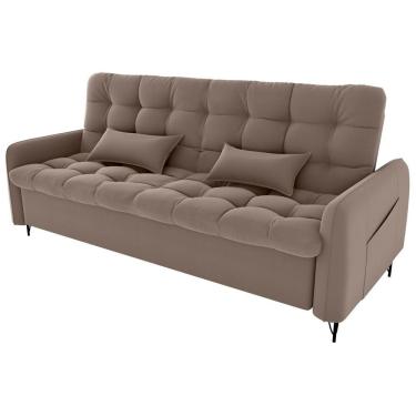 Imagem de Sofa Cama 2 Lugares 200cm Pillar Veludo E400 Marrom Claro Milani Store Marrom Claro