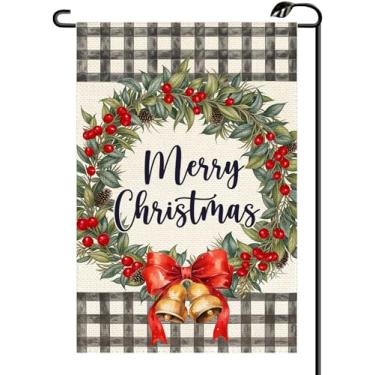 Imagem de Guirlanda de Feliz Natal Bandeira de jardim 30 x 45 cm Vertical Dupla Face Inverno Buffalo Xadrez Laço Vermelho Pequenas Bandeiras Casa de Fazenda Decoração Externa Para Quintal SD11-02