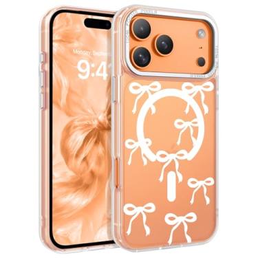 Imagem de BENTOBEN Capa magnética para iPhone 17 Pro Max com lindo padrão de laços de fita, [compatível com MagSafe] Capa protetora fina translúcida fosca antiderrapante feminina feminina para iPhone 17 Pro Max