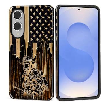 Imagem de MQJCYB Capa para Samsung Galaxy S25 Edge, híbrida, resistente, 2 em 1, de corpo inteiro, resistente à prova de choque, capa brilhante para Samsung Galaxy S25 Edge Bandeira de bombeiro