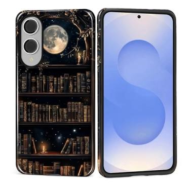 Imagem de MQJCYB Capa para Samsung Galaxy S25 Edge, híbrida, resistente, 2 em 1, resistente, à prova de choque, proteção brilhante, capa para Samsung Galaxy S25 Edge Dark Gothic Bookshelf Moon