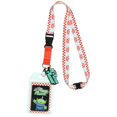 Imagem de Disney Cordão de design alienígena Toy Story Pizza Planet com suporte de crachá de identificação transparente e pingente de planeta de pizza de borracha de 5 cm