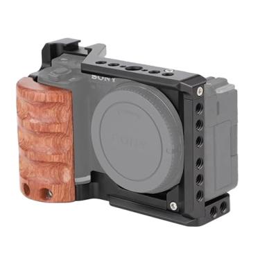 Imagem de Tangxi Gaiola para Câmera ZV-E10, Gaiola de Metal Atualizada Com Alça de Madeira, Furos de Parafuso de 1/4 pol. 3/8 pol. e Montagem de Sapata Fria