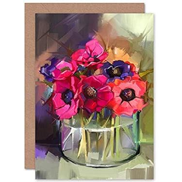 Imagem de Wee Blue Coo Cartão de felicitações de anêmonas buquê de flores com envelope dentro de qualidade premium