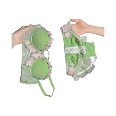 Imagem de Conjunto De Sutiã E Calcinha Vintage Bordado Floral Creme Para Mulhere