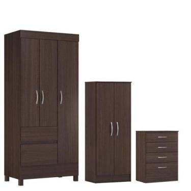 Imagem de Guarda Roupa Solteiro Wind Com Multiuso Viena Com Comôda Astral Café -