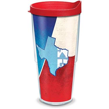 Imagem de Tervis Copo isolado grande com bandeira do estado do Texas com envoltório e tampa vermelha, 680 g, transparente