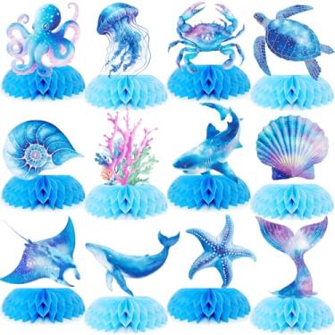 Imagem de 12pcs Sea Animals Honeycomb Centerpieces Under the Sea Birthday Party Decorations Mermaid Birthday Decorations Tropical Beach Fish Crab Turtle Ocean Animals Sea Creatures Party Supplies