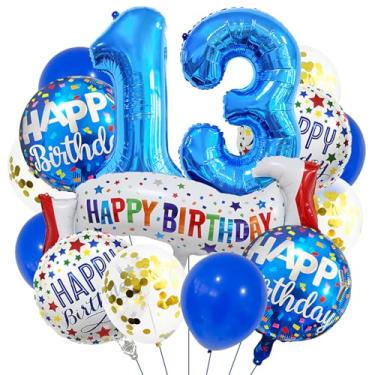 Imagem de Balões azuis número 13. Balões de alumínio grandes de aniversário azul escuro, balões coloridos de 13 anos de aniversário para decoração de festa de aniversário de 13 anos para meninos de 13 anos