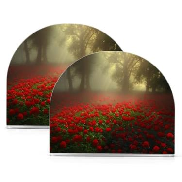Imagem de Qilmy Suporte de guardanapo acrílico Red Roses, suporte de lenços de mesa independente, dispensador de papel de coquetel para cozinha, jantar, restaurante, bar, decoração, 2 unidades