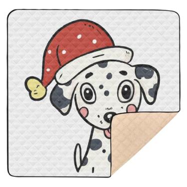 Imagem de Qilmy Tapete de brincar de cachorro com estampa de Natal 127 cm x 127 cm, macio à prova d'água para bebês e crianças, antiderrapante, lavável, cercadinho