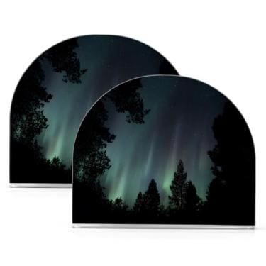 Imagem de Qilmy Suporte de guardanapo acrílico Aurora Forest, suporte de lenços de mesa independente, dispensador de papel de coquetel para cozinha, jantar, restaurante, bar, decoração, 2 unidades