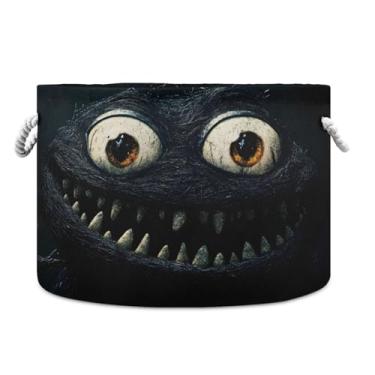 Imagem de JUZIHAI Cesta de armazenamento dobrável Eyes para bebês, cesto de roupa suja, cobertor com alças de corda de algodão, caixa de brinquedos dobrável, organizador de armário para quarto, berçário, casa