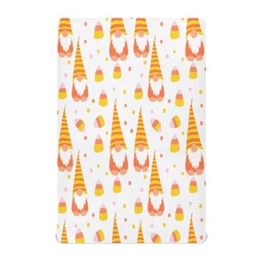 Imagem de Qilmy Lençóis de berço de Natal com estampa de gnomos, de microfibra macia, respirável, elástico, lençol com elástico para meninos e meninas, miniberço, 99 cm x 68,5 cm, capa de colchão infantil